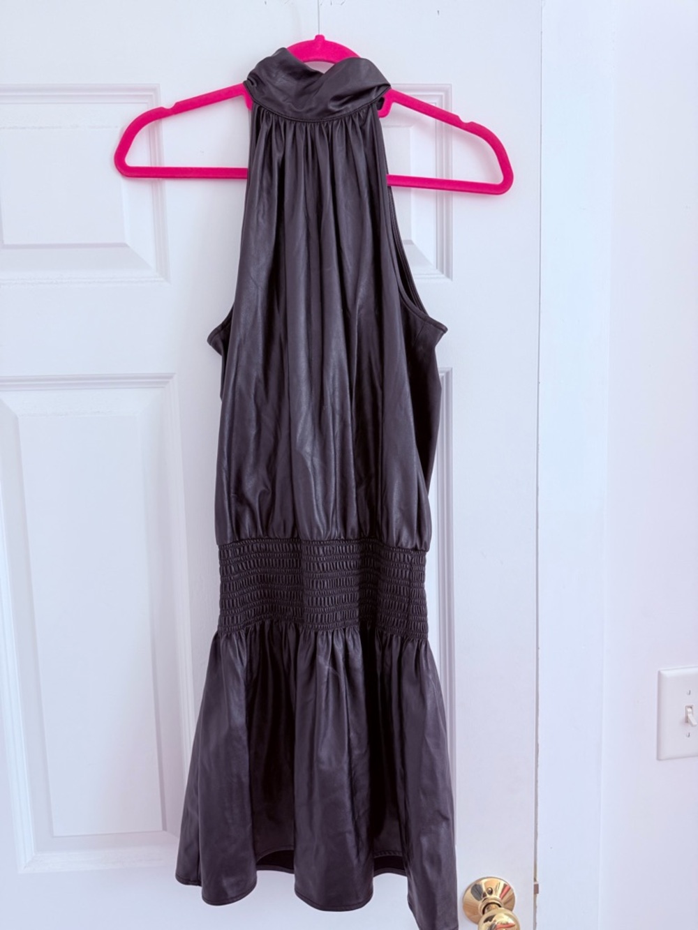 Ramy Brook Black Faux-Leather High Neck Dress
